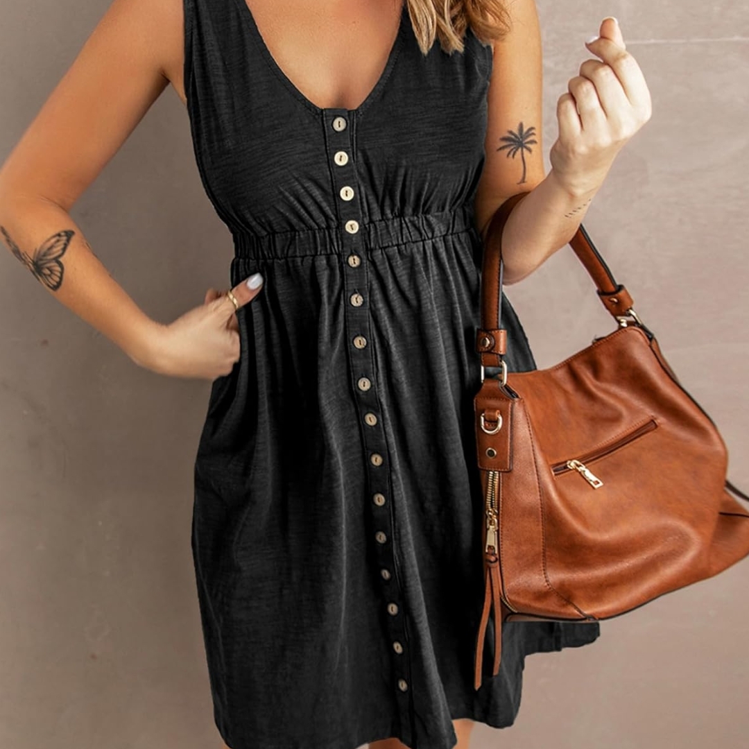 Black Sleeveless Button-Down Dress